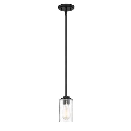 Designers Fountain Logan 60 Watt 1 Light Matte Black Pendant with Clear Seedy Glass Shade 96430-MB
